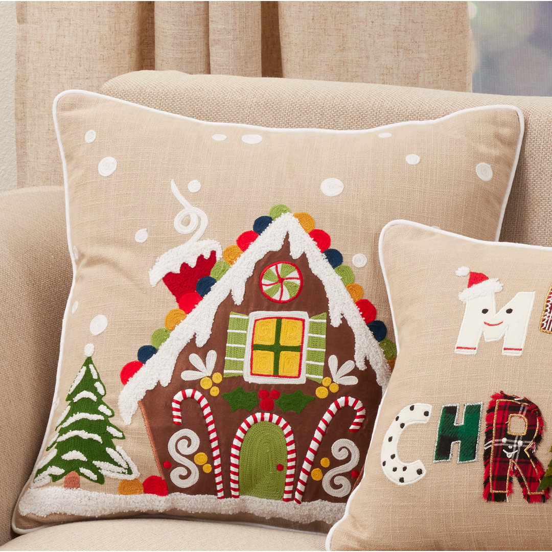 Ariadne Gingerbread House Holiday Square Cotton Pillow Cover & Insert